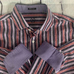 Bugatchi Uomo Mens Classic Fit Shirt Flip Cuff Striped Paisley Size XL